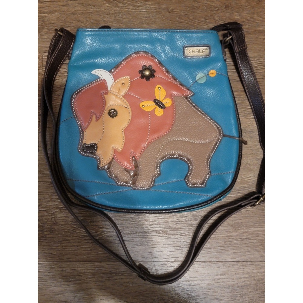 NWOT Chala Deluxe Crossbody Buffalo Shoulder Purse Teal Multicolor W/ Strap